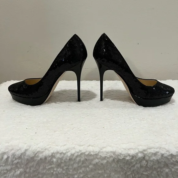 Jimmy Choo COSMIC Black Sequin Patent Leather Platform - Picture 2 of 13